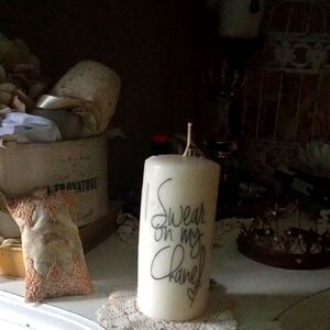Elegant Candle, Hand Made. White With Black Lettering. This Is A Large Candle